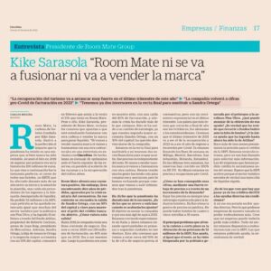 Kike Sarasola Instagram - Ni voy a vender ni voy a fusionar la marca Room Mate. Soy muy optimista con la recuperación del turismo y estoy convencido de que volveremos a disfrutar de los viajes como antes. Muchas gracias @cincodias_ por la entrevista 👏 

#RoomMateHotels #ILoveRoomMate #SectorTurístico