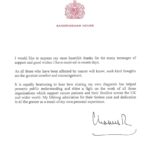 King Charles III of the United Kingdom Instagram - “I would like to express my most heartfelt thanks for the many messages of support and good wishes I have received in recent days. As all those who have been affected by cancer will know, such kind thoughts are the greatest comfort and encouragement. It is equally heartening to hear how sharing my own diagnosis has helped promote public understanding and shine a light on the work of all those organisations which support cancer patients and their families across the UK and wider world. My lifelong admiration for their tireless care and dedication is all the greater as a result of my own personal experience.” Charles R