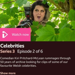Kiri Pritchard-McLean Instagram - Episode 2 of the brand new series of TV Flashbacks is on tonight at 8pm.
It's a great episode that looks at Welsh Celebrities. Strap in for some Sir Tom and Maureen from driving school, quite the mix. The whole series is on @bbciplayer now if you fancy binging it. 
📸 @ffotograffiaethiolopenri