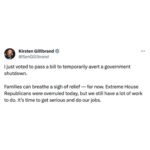 Kirsten Gillibrand Instagram – I just voted to pass a bill to temporarily avert a government shutdown.

Families can breathe a sigh of relief — for now. Extreme House Republicans were overruled today, but we still have a lot of work to do. It’s time to get serious and do our jobs.