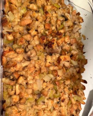 Kirsten Gillibrand Instagram - The turkey is just about done! I cover my turkey in bacon before I cook it - it keeps it super moist and flavorful. Here are my Thanksgiving recipes: 

Thanksgiving Turkey 🦃 

Start with a fresh turkey (if it’s frozen it takes 3 or 4 days to defrost in the refrigerator). Rub the inside cavity with salt. Add 1 apple and 1 onion cut in sections to the cavity for moisture. Put in roasting pan with a cup of water for moisture. Cover entire bird with bacon. Bake at 325 for 20 minutes a pound. Check after 1 hour and remove bacon (so you can eat it!) After the bacon is removed, tent it with aluminum foil so top doesn’t burn. Let rest for 20 minutes when done before you carve it. 

Recipe for Thanksgiving savory stuffing:

Sauté in 2-3 tbs of olive oil (or butter if you prefer):
1 whole large onion sliced 
6 stalks of celery sliced 
2 cups sliced mushrooms 
All to taste:
1 tbs summer savory 
1 tsp sage
1 tsp thyme
1 tsp rosemary
1 tbs parsley flakes
Salt and pepper to taste

Combine sautéed vegetables with 8-12 cups of dried bread cubes (or amount that fits your pan). Add 2-4 cups of turkey broth (if you save giblets from your turkey you can simmer them for an hour and use that broth) until moist but not sticky. Add to a 9x13 greased (butter or olive oil) baking dish and bake for 45 minutes.

Happy Thanksgiving!