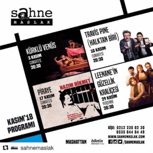 Kubilay Penbeklioğlu Instagram - #Repost @sahnemaslak with @get_repost
・・・
#sahnemaslak Kasım'da açılıyor...
Kasım programımız 👆
Çocuk oyunları için 👉 kaydırın
Biletler Biletix'te ve Gişede

#tiyatro #program #kasım #konser #çocuk #çocuktiyatrosu #maslak #mashattan #kürklüvenüs #travispine #piraye #leenaneninguzellikkralicesi #etkinlik #performance #night #show #gösteri #bilet #sanat #art #biletix