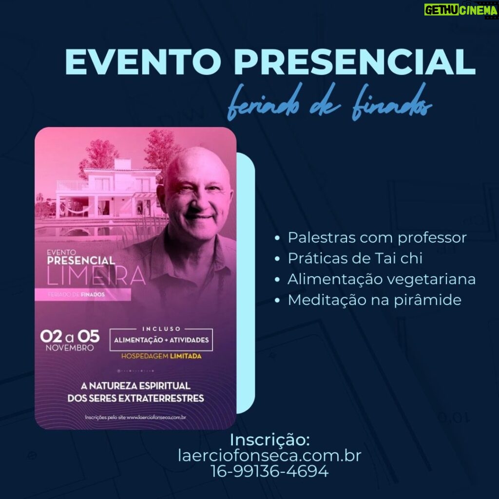 Laércio Fonseca Instagram - Faltam 2 meses para dezembro!!!!😱😱😱😱 Já planejou como será sua passagem de Ano Novo, caso queira algo diferente, embarque conosco nesse evento inesquecível que pode mudar sua vida. *A Chegada da Nova Era e a Entrada do Mundo para Era da Regeneração* Veja nossa programação de atividades: SEXTA-FEIRA 08:00 às 09:00 – Café da Manhã 09:30 às 10:30 – Apresentação do grupo e bate-papo com o professor Laércio 11:00 às 12:30 – Palestra: O DESPERTAR DO ESPÍRITO 13:00 às 14:30 – Almoço Vegetariano 15:15 às 16:30 – Atividade vinculada ao encontro* 17:00 às 18:30 – Palestra: A NOVA ERA E O FIM DA LEI DO KARMA 18:00 às 19:00 – Aplicação de Tchi Kung na pirâmide com o instrutor Gustavo 19:30 às 20:30 – Jantar Vegetariano 20:30 às 21:30 – Intervalo para banho e descanso 22:00 – Meditação com Vigília Ufológica SÁBADO 08:00 às 09:00 – Café da Manhã 09:30 às 10:30 – Prática ao Ar livre: Religare Relax com instrutor Gustavo 11:00 às 12:30 – Palestra: RELACIONAMENTOS AFETIVOS A LUZ DAS NOVAS LEIS PLANETÁRIAS 13:00 às 14:30 – Almoço Vegetariano 15:15 às 16:30 – Atividade vinculada ao encontro* 17:00 às 18:30 – Palestra: A VERDADEIRA MUDANÇA NO HOMEM E NO MUNDO 18:00 às 19:00 – Aplicação de Tchi Kung na pirâmide com o instrutor Gustavo 19:30 às 20:30 – Jantar Vegetariano 20:30 às 21:30 – Intervalo para banho e descanso 22:00 – Meditação com Vigília Ufológica DOMINGO 08:00 às 09:00 – Café da Manhã 09:30 às 10:30 – Prática ao Ar livre: Religare Relax com instrutor Gustavo 11:00 às 12:30 – Palestra: OS EXTRATERRESTRES E SUA AÇÃO NA GRANDE MUDANÇA PLANETÁRIA 13:00 às 14:30 – Almoço Vegetariano 15:15 às 16:30 – Atividade vinculada ao encontro* 17:00 – Perguntas e Respostas com o professor Laércio 19:30 às 21:00 – Intervalo para banho e descanso 21:00 – Ceia de Ano Novo Após as 22:00 – Show da Virada com o Professor Laércio e Banda 00:00 – Comemoração de Ano Novo SEGUNDA-FEIRA 09:00 às 10:00 – Café da Manhã Coletivo com todos os participantes 10:00 – Encerramento das Atividade