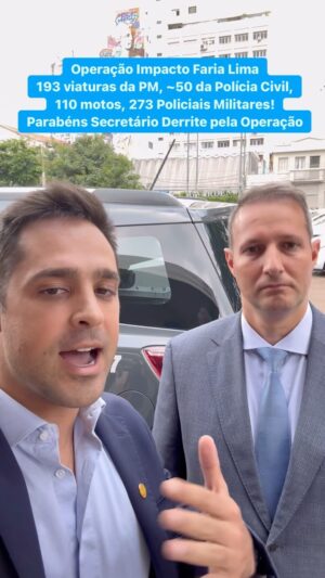 Leonardo Siqueira Instagram - Operação Impacto Faria Lima!

Não há desenvolvimento econômico com violência e insegurança. 

Falamos dessa demanda para o Secretário @guilhermederrite sobre a insegurança nas Regiões da Avenida Paulista, Jardins, Faria Lima, Moema e no entorno. 

Hoje ele fez o seu lançamento! Parabéns ao Secretário. São Paulo tem que ser o melhor lugar para alguém mudar de vida e o local mais seguro para as pessoas trabalharem, criarem suas famílias e viverem suas vidas!

Conte conosco.