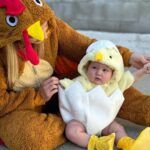 Liz Trinnear Instagram - Nico had an egg-cellent first Halloween 🥹🐣🥚🦃🐥🐔 . . . #firsthalloween #babycostume #familycostume Los Angeles, California
