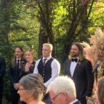 Liz Trinnear Instagram - Two of my favorites got married last weekend and it took me over a week to recover from smiling so hard (and to make this post) 😭😂💕 Their wedding was so full of love, happiness and magic, it was like a real life fairytale ✨ @lauramosescollins looked like a princess and @matthewstylist is her prince. I’ve known Matt for 12 years now and I’ve NEVER seen him so darn happy (and that’s saying a lot because he’s the happiest, most positive guy I know). Standing by his side as a groomswoman was an honor 💕 Laura is the kind of person you hope your best friend marries and I like to think that Matt is not the only lucky one here, we all gained Laura as a friend and I’m forever grateful. WHAT A BLAST! 💕💕💕 (Also - @nathanielmotte said I was serving up some Neo from the matrix vibes in my custom @alfredsung suit dress 😂 - hence photo number 3) Also also - shoutout to @reformation for making us gals look extra special for rehearsals 💕 Malibu, California