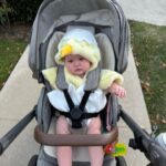 Liz Trinnear Instagram - Nico had an egg-cellent first Halloween 🥹🐣🥚🦃🐥🐔 . . . #firsthalloween #babycostume #familycostume Los Angeles, California