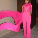 Liza Koshy Instagram - Barbie pink for opening day of @transformersmovie • swipe for spoilers Brooklyn, New York
