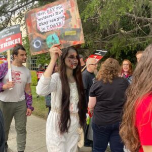 Lola Blanc Instagram - Horror picket day. I’m pre-WGA but hope to be a union writer in the near future - plus SAG solidarity. Pay writers (and actors), not robots! #wgastrong #wgastrike #prewga