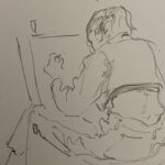 Lucy Fry Instagram - Been at it with the paints a LOT lately. Not.. not strike related 🤭 Photo by @kierangiffen_ and I love this drawing by the artist sitting beside me artist at the art students league, I was in a frenzy trying to get the lips right on this portrait and he caught the feeling!
