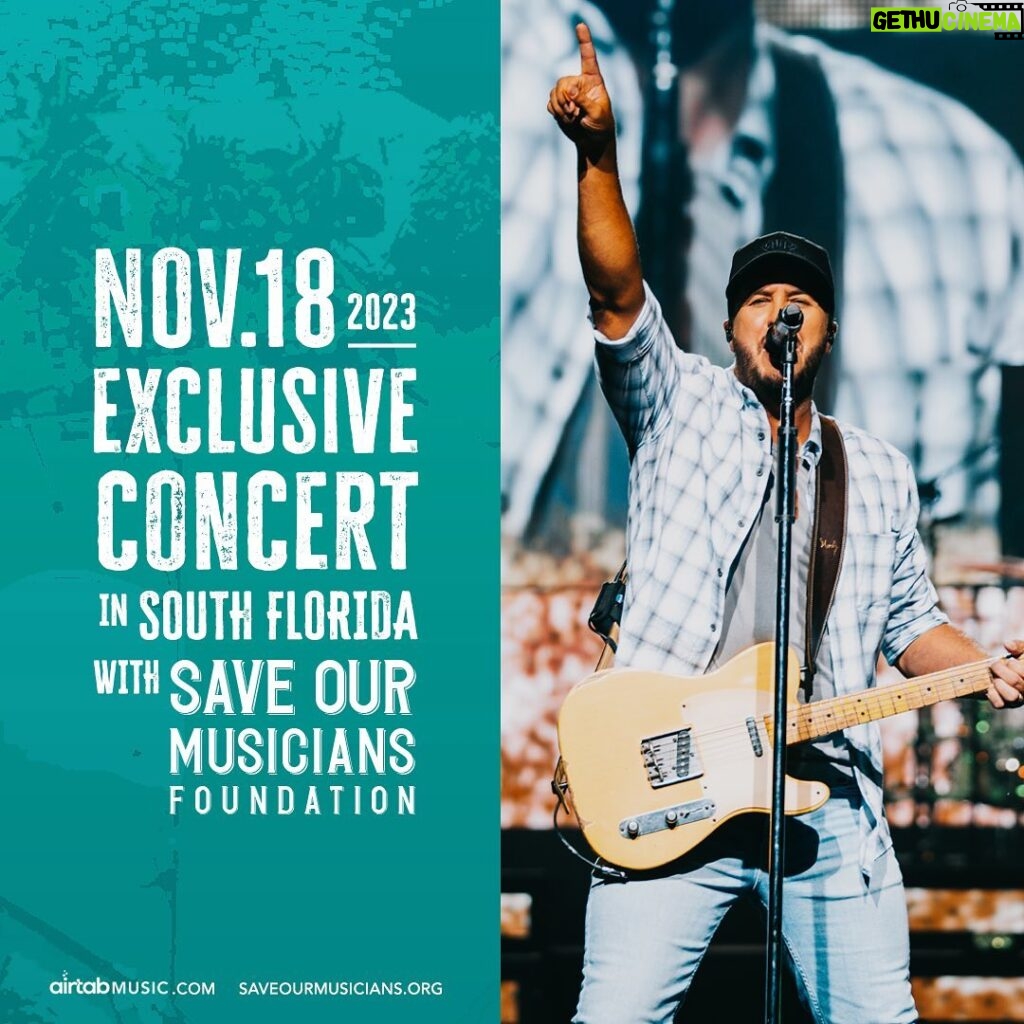 Luke Bryan Instagram - Music has the power to change lives, and on November 18th, we're doing just that in South Florida. I’m playing an exclusive waterfront dinner show that supports local music and arts programs with @saveourmusicians. Get your tickets to help make a difference at saveourmusicians.org/lukebryantickets
