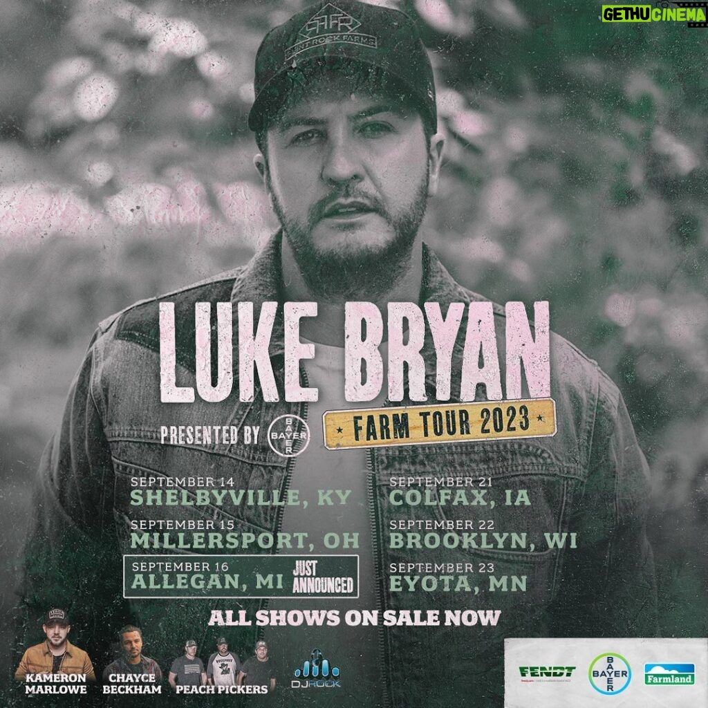 Luke Bryan Instagram - All #FarmTour2023 shows, including the newly announced Michigan show, are on sale NOW! Get your tickets and we’ll see YOU out on the farm. #HeresToTheFarmer