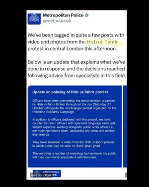 Maajid Nawaz Instagram - (Swipe left) It is censorious, practically counter-productive & politically ignorant for (understandably scared) Netanyahu-wing Zionists to be using the Gaza crisis protests today in London to try and further RESTRICT British speech rights. The @metpolice_uk are correct not to take the bait. HT (my former group) are an Islamist group. They have *never been* a terrorist organisation, and are not one today just because we disagree with them.
