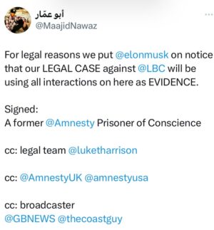 Maajid Nawaz Instagram - cc: @amnesty @amnestyuk @amnestyusa 

cc: broadcaster @neil_oliver_ @gbnews