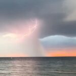 Magda Szubanski Instagram - Oh wow!! Incredible sunset and lightning over the bay 🌅 🌩⛈ Hey @wendysharpeart they remind me of the colours you used in my portrait!!