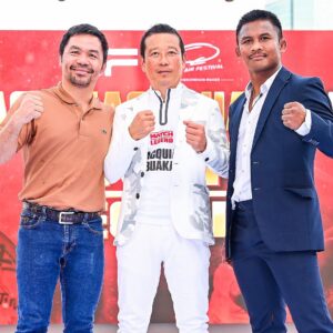 Manny Pacquiao Instagram - PACQUIAO vs BUAKAW | 2024 

Thank you with great respect to Vinij Lertratanachai, Fresh Air Festival.

Thank you also to Buakaw Banchamek and his team. Special thank you to LOL International. Thank you to all the fans and all the media for coming out and showing your support. This is going to be an amazing fight. 

#PacquiaoBuakaw #2024