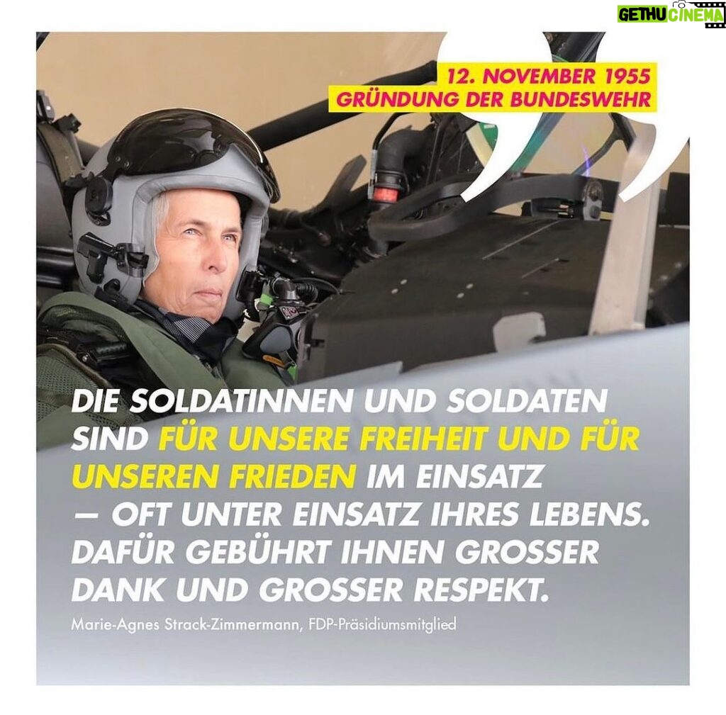 Marie-Agnes Strack-Zimmermann Instagram - Heute vor 68 Jahren wurde die #Bundeswehr gegründet. Die Bundeswehr als Parlamentsarmee ist Alleinstellungsmerkmal und integraler Bestandteil unserer demokratischen Bundesrepublik. Die Soldatinnen und Soldaten sind für unsere Freiheit und für unseren Frieden im Ausland im Einsatz - oft unter Einsatz ihres Lebens. Dafür gebührt ihnen großer Dank und großer Respekt.