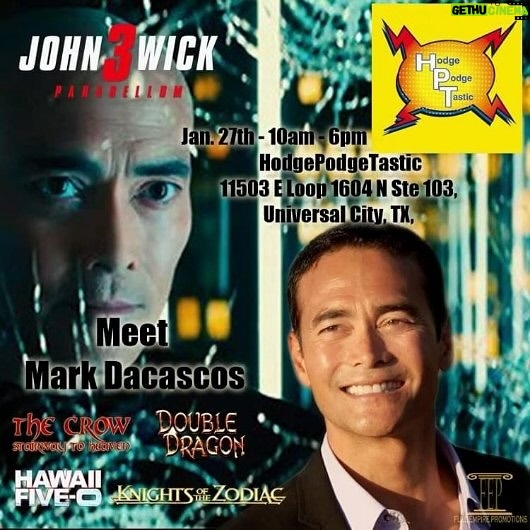 Mark Dacascos Instagram - Aloha! I’ll be with The Crow writer/artist, JAMES 0’BARR, this Saturday, 27th Jan., 10am - 6pm at @hodgepodgetastic Hope to see you there! 🙏🏽❤️🤙🏽 Hodgepodgetastic 11503 E Loop 1604 N Ste 103 Universal City, TEXAS