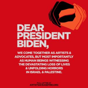 Mark Ruffalo Instagram - We come together as artists and advocates, but most importantly as human beings witnessing the devastating loss of lives and unfolding horrors in Israel and Palestine. 

Please join us in demanding that Congress, @POTUS, and other world leaders call for an immediate de-escalation and ceasefire in Gaza and Israel before another life is lost. We must facilitate a ceasefire without delay – an end to the bombing of Gaza, the safe release of all hostages, and adequate access for humanitarian aid to reach the people that desperately need it. 

Read our full letter at artists4ceasefire.org