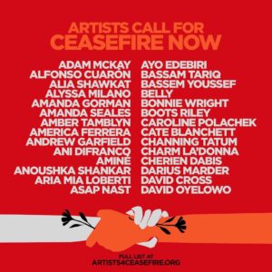 Mark Ruffalo Instagram - We come together as artists and advocates, but most importantly as human beings witnessing the devastating loss of lives and unfolding horrors in Israel and Palestine. 

Please join us in demanding that Congress, @POTUS, and other world leaders call for an immediate de-escalation and ceasefire in Gaza and Israel before another life is lost. We must facilitate a ceasefire without delay – an end to the bombing of Gaza, the safe release of all hostages, and adequate access for humanitarian aid to reach the people that desperately need it. 

Read our full letter at artists4ceasefire.org