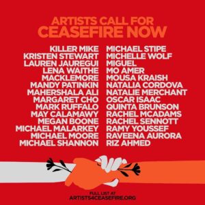Mark Ruffalo Instagram - We come together as artists and advocates, but most importantly as human beings witnessing the devastating loss of lives and unfolding horrors in Israel and Palestine. 

Please join us in demanding that Congress, @POTUS, and other world leaders call for an immediate de-escalation and ceasefire in Gaza and Israel before another life is lost. We must facilitate a ceasefire without delay – an end to the bombing of Gaza, the safe release of all hostages, and adequate access for humanitarian aid to reach the people that desperately need it. 

Read our full letter at artists4ceasefire.org