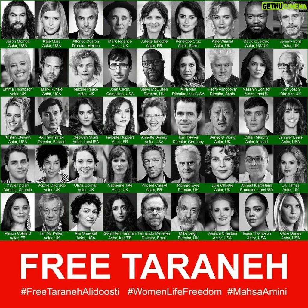 Mark Ruffalo Instagram - Over 600 artists worldwide have signed an open letter calling for the release of award-winning actor and writer Taraneh Alidoosti. We demand her freedom. Join us. Link in bio. #FreeTaranehAlidoosti #FreeThemAll