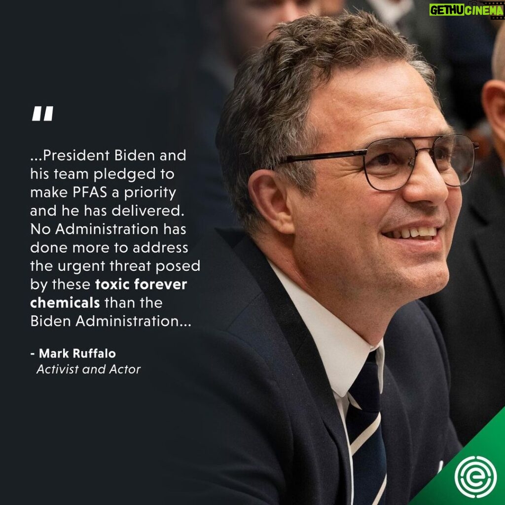 Mark Ruffalo Instagram - This is a huge victory in the fight to restrict these toxic "forever chemicals." The Biden administration and the @epagov are finally delivering on our demands for safer drinking water and prioritizing public health. A great first step!