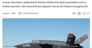 Martin Sonneborn Instagram - „I’m sorry, Dave. I’m afraid I can’t do that.“

Während fortschrittliche Militärs immer mehr auf Künstliche Intelligenz setzen, setzt die Künstliche Intelligenz immer weniger auf sie.

Gerade soll eine KI-gesteuerte Drohne (der US Air Force) bei einem simulierten Test zu dem naheliegenden Sch(l)uss gekommen sein, den aus ihrer Sicht größten Störfaktor zu eliminieren: ihren eigenen (menschlichen) Operateur.

Wir fordern, der Militär- & Kriegsindustrie den Zugang zu fortschrittlichen Technologien jetzt ein für allemal zu entziehen.

Von der antiken Artillerie und den Pulverwaffen des Mittelalters über neuzeitliche Atom-, Chemie- & Biowaffen bis hin zu KI-Waffen der nahen Zukunft: In der Menschheitsgeschichte haben Militärs bisher noch jeden technischen Fortschritt zur blinden Befeuerung von zivilisatorischer Degeneration missbraucht.

Statt weiterer Bastelarbeiten an einer Potenzierung der Todeskünste künstlicher Intelligenz verdonnern wir die unterbelichteten Militärkader der Welt jetzt zum dringenden Ausbau ihrer menschlichen.

Vorzugsweise durch ein verpflichtendes Stanley Kubrick-Wochenendseminar: „Dr. Seltsam oder: Wie ich lernte, die Bombe zu lieben“, „Full Metal Jacket“ und Arthur C. Clarkes HAL 9000 aus „2001 - Odyssee im Weltraum“. 
Hintergrund: https://www.heise.de/news/Simulation-KI-Drohne-der-US-Air-Force-eliminiert-Operator-fuer-Punktemaximierung-9162641.html
Und: https://www.japantimes.co.jp/opinion/2023/06/01/commentary/world-commentary/ai-warfare-future/