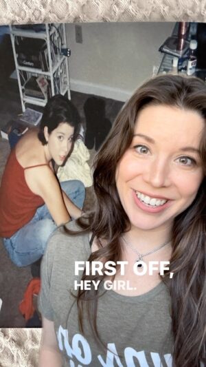 Mary Katharine Ham Instagram - We are doing Y2K Bingo with this picture I found of myself in the Year of our Lord, 2000! There are so many treasures here! 

Behold: MK gettin’ ready to go out in her messy college-era room, furnished with my childhood furniture because I had no money to buy anything else. 

It occurs to me that we curate photographs so much now, and cropping and ‘shopping are so easy, we will lose a lot of these kind of treasures from our pics in this decade. A photo of me in 2000 is fine, but the background is really the good stuff. A time capsule! You may notice, among all the silliness, that there is also a copy of Strunk & White on my nightstand because it is timeless and on brand.

The full list:
1. Short hairstyle ala Kelly Taylor late 90210 era
2. Dep for spiking said hairstyle when in butterfly clips
3. Foundation too light for my skin
4. Spaghetti straps
5. Flare jeans, probably low-rise Mudds
6. Platform sandals for goin’ out
7. Adidas shell toes
8. Chunky boots I saved up to buy from Delia’s
9. My crappy foundation
10. Burnt CDs next to my…
11. Boom box
12. Clinique sampler bag
13. Stripey socks
14. Teen Study Bible with neon art
15. Copy of Cosmo (Not in version of pic that fit on Insta)