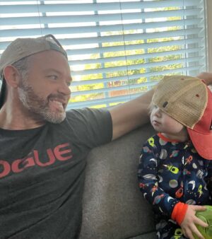 Mary Katharine Ham Instagram - We are super thankful for this guy, who is among the most active and involved dads there is! We test his capacity for executive function and dedication daily, but he always comes through, rarely missing leg day, looking great in bunny ears and other costumes, and literally never forgetting to take out the trash. Really, it’s kind of amazing! The kids have learned so much from him, making them independent and self-sufficient in ways beyond their years. (The 18-month-old brings diapers and wipes, puts them back where they belong after diaper changes, and throws her dirty diapers in the trash.) It’s nearly impossible to get a pic of him with all four kids because it turns out having four kids involves a lot of passing them back and forth to each other in configurations of 2-and-2 or 3-and-1, but he is always there for all of them and for me. We love him and are lucky to have him! 💙🧔🏻‍♂️👩🏻👱🏻‍♀️👱🏼‍♀️👧🏼👶🏻🐺