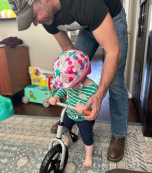 Mary Katharine Ham Instagram - We are super thankful for this guy, who is among the most active and involved dads there is! We test his capacity for executive function and dedication daily, but he always comes through, rarely missing leg day, looking great in bunny ears and other costumes, and literally never forgetting to take out the trash. Really, it’s kind of amazing! The kids have learned so much from him, making them independent and self-sufficient in ways beyond their years. (The 18-month-old brings diapers and wipes, puts them back where they belong after diaper changes, and throws her dirty diapers in the trash.) It’s nearly impossible to get a pic of him with all four kids because it turns out having four kids involves a lot of passing them back and forth to each other in configurations of 2-and-2 or 3-and-1, but he is always there for all of them and for me. We love him and are lucky to have him! 💙🧔🏻‍♂️👩🏻👱🏻‍♀️👱🏼‍♀️👧🏼👶🏻🐺