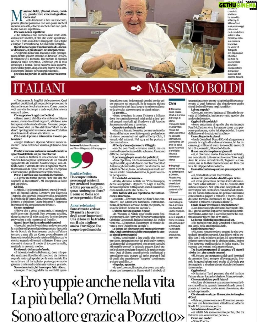 Massimo Boldi Instagram - Grazie a @michirici per questa bellissima intervista sul @corriere di oggi 👍🏻👏🏻🙏🏻🎞️ #massimoboldi #boldi #cipollino #corrieredellasera