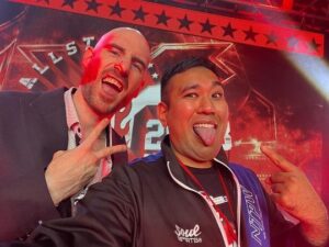 Matthew Rehwoldt Instagram - Awesome time last night at @njpw1972 #ASJF2023 with my broadcast colleagues! Catch up on @njpwworld_official if you missed the “meaty juicy” action! 

🤳 @vforveda