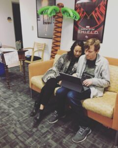 Maurissa Tancharoen Instagram - #TBT. An occasional snuggle got us through the stress. #agentsofshield #bts @misterkarate 📸: @mtbradner