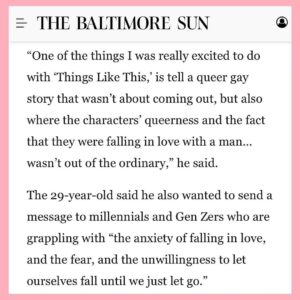 Max Talisman Instagram - Had the most spectacular time chatting with the @baltimoresun about @thingslikethismovie and what growing up as a Maryland boy was like! Swipe to check out the full thing and go @orioles!! ❤️‍🔥💫

Photo by @eyeattracti0n 
Styling by @styledbyambika 
Makeup and grooming by @robertti
