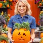 Meaghan B. Murphy Instagram - Pick my Halloween 🎃 headshots 📸: A. Awkwardly holding a pumpkin B. Aggressively putting my thumbs in my pockets C. Chillin’ on the stoop in a denim jumpsuit that is cute until you have to pee D. Hands on your knees, hands on your knees—isn’t that from a party song?!? #halloween #halloweenheadquarters #headshots #editorsletter #halloweenqueen #headshot Halloween Headquarters