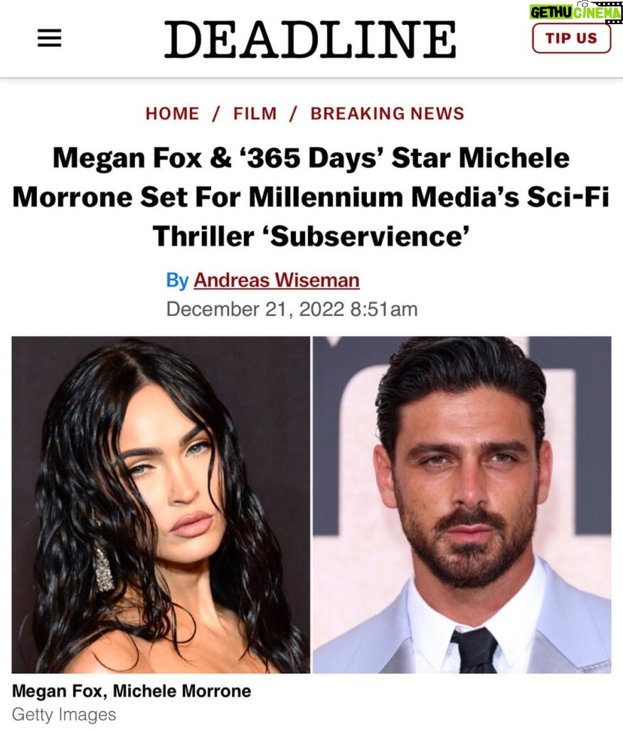 Michele Morrone Instagram - "The film is about a struggling father (Michele Morrone) who purchases a domestic SIM (Megan Fox) to help care for his house and family until she gains awareness and turns deadly” Ciak 🎬