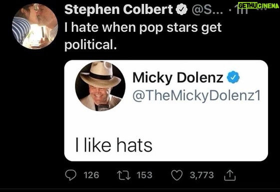 Micky Dolenz Instagram - This popped up in my Twitter feed yesterday;) I do like hats👍 #mickydolenz #stephencolbert #twitterposts