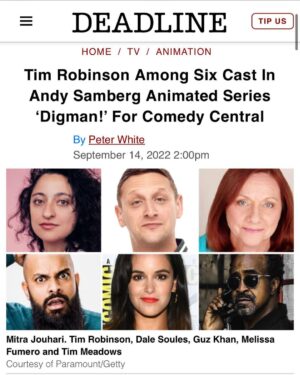 Mitra Jouhari Instagram - It’s an honor to be among The Six Cast in “Digman!” — Neil Campbell and Andy created something so funny and silly and STUPID and fun and their writers Emily Altman, Rekha Shankar, Rachel Kaly, Hunter Toro, and Tim Kalpakis made it even funnier. I love it. Can’t wait!!! ❤️