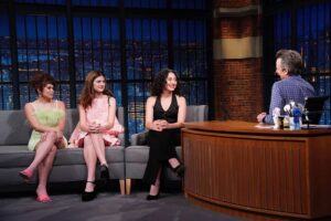 Mitra Jouhari Instagram - Three Busy Debras were on Late Night with Seth Meyers last night!!!!!!!! We had SO MUCH FUN. 

Also I interned on Late Night with Seth Meyers 7 years ago (the same time I met Sandy and Alyssa and we started Debras) so this was a really overwhelming full circle moment. I’m soOO corny but it really was SO CRAZY!!!! 

Thank you so much to @kirinstagram for makeup, @matthewmonzon 
for hair, @lindseyhartman for styling (along w Gabi whose handle I do not have), @mondomondo for lending us cutie jewelry, @oliviagerke for managing my 4 hour long meltdown when my plane went down for an emergency landing AND my pants split in half right before going on TV, and to all my friends for showing up and supporting me!!!! I was so fucking happy yesterday and I feel grateful I got to enjoy the good thing as it was actually happening. 

First photo (and maybe intern photo??) by @lloydbishop/NBC ❤️❤️❤️❤️