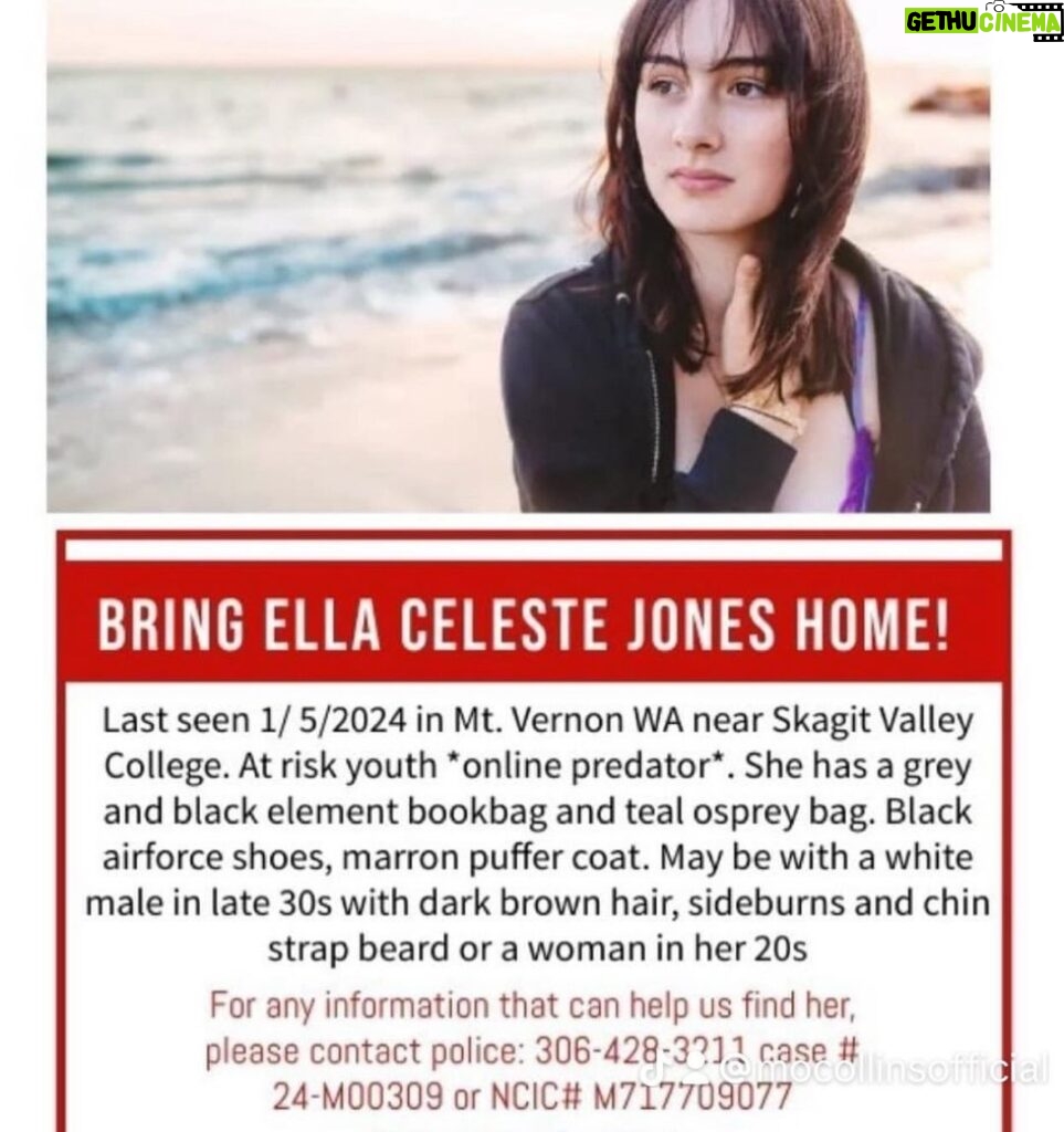 Mo Collins Instagram - Asking for help to amplify this information. My friend’s niece is missing! It appears Ella may be with a online predator. Gone from Mt Vernon, WA. Area code correction: 360!! She’s 14. Let’s help her get home! 🙏🏻❤️ #missingchild #onlinepredators #amberalert.