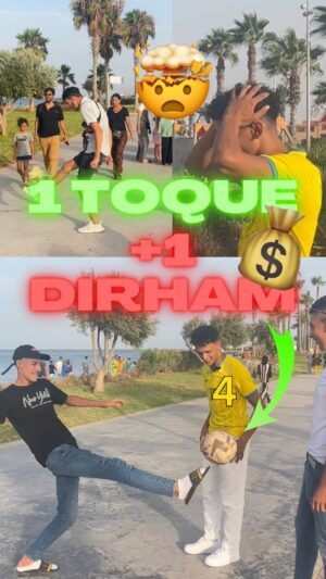 Mohammed El Amine El Khayari Instagram - 1 TOQUE = 1 DÍRHAM 💰‼️ Cuanto te llevarías tú? 👀 menos mal que no son euros… 19 ☠️☠️☠️ #skills #challenge #nador #corniche #mohafs #reto