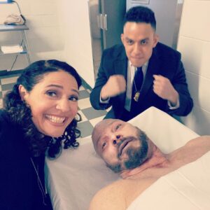 Monique Gabriela Curnen Instagram - Monet was colder than Lorenzo’s body on a slab last episode 🥶🥶 Scared to see who’s next on her list… 😱 Big ups to the phenomenal @elbertocolon who stayed in character & was spooky AF even while the rest of us were goofing off @ghoststarz @starz #ghostmode #haunted #ghost