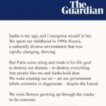 Nadezhda Tolokonnikova Instagram - As Russia arrests me in absentia today for "clear disrespect for society”, my op-ed on @skochilenko comes out in @guardian. Sasha is everything that I want my Russia to be. "I did not give in under the threat of captivity, pressure, persecution, an eight-year request from the prosecutor's office, I was not a hypocrite, I did not lie, I was honest to myself and to the court" - said Sasha. Sasha gives me hope for the future of Russia. Paying an insanely high personal price for it, Sasha shows the entire world that Russia isn't just Putin's orks. All Russians who oppose the war and Putin owe Sasha for this, and have to make sure she'll be released soon. FULL ARTICLE 👉 LINK IN PROFILE