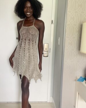 Natalia Fedner Instagram - Is there anyone more effortlessly gorgeous than @evangelianteros ?! 😍 Swipe through to see BTS from our fashion show fitting.

#bts #fitting #fashiondesigner #metalclothing #handmade #textilesesign #miamiswimweek