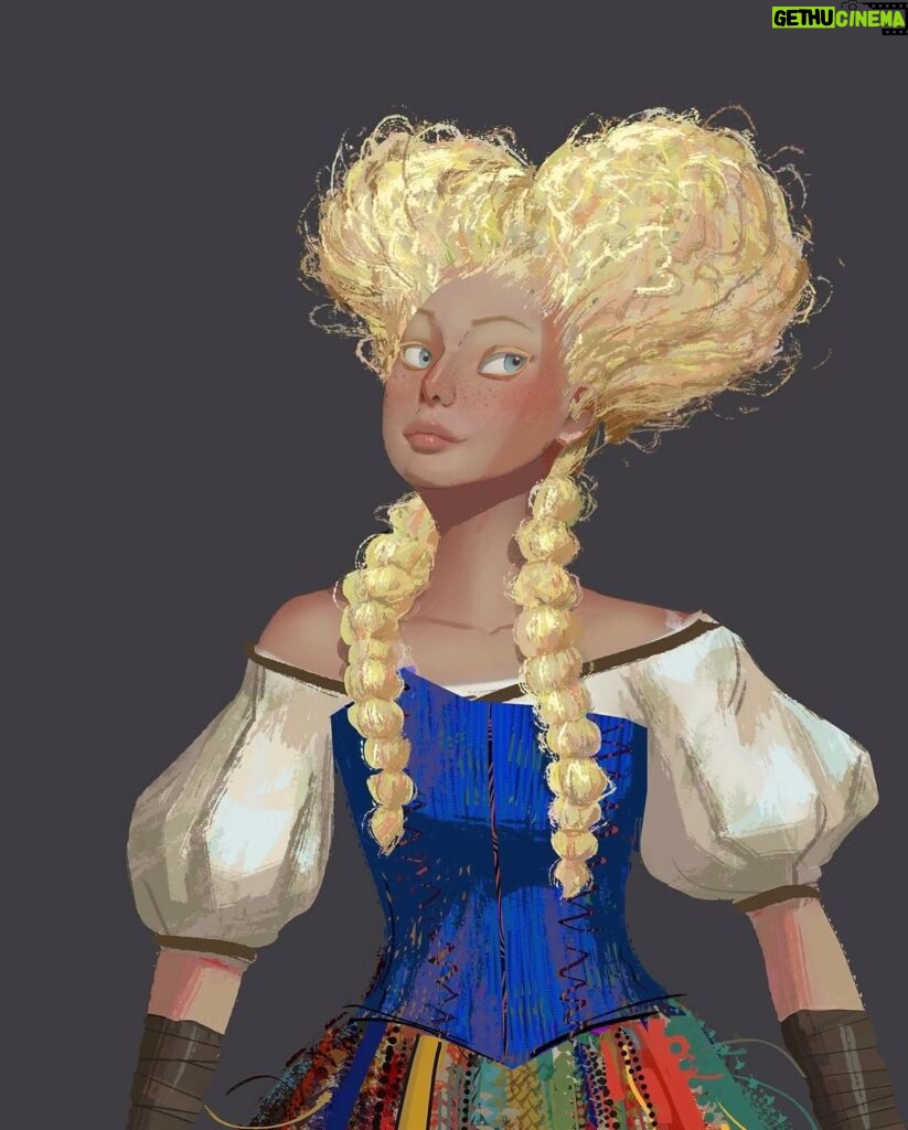 Naveen Selvanathan Instagram - While I loved the new Goldie design and how sharp she looks, I was a big fan of the old design which was designed by @jesusalonsoiglesias and @andreablasichsculpture. I really enjoyed painting her and comping up with textural details and jewelry designs based on really cool color ideas by @claireonacloud . Here are my paintings of old and new designs of Goldilocks #pussinbootsthelastwish #pussinboots #goldilocks
