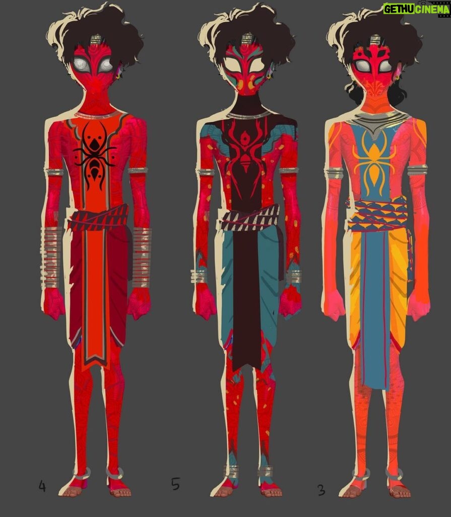 Naveen Selvanathan Instagram - I was fortunate to get the opportunity to work on the Pavitr Prabhakar character on @spiderversemovie. I was quite impressed by how thoughtful they were with the world building, deriving inspiration from Indian culture both past and present, ranging from Indian comic books, architecture, theatre, folk art, Bollywood etc. I was given the silhouette of Pavitr and I came up with these initial suit designs. I found my inspiration from Indian folk dance forms like Theyyam, Yakshagana and koothu as well as motifs from Indian architecture. I wanted him to feel Indian but still sleek and modern. Go watch the movie. It’s incredible! #pavitrprabhakar #indianspiderman