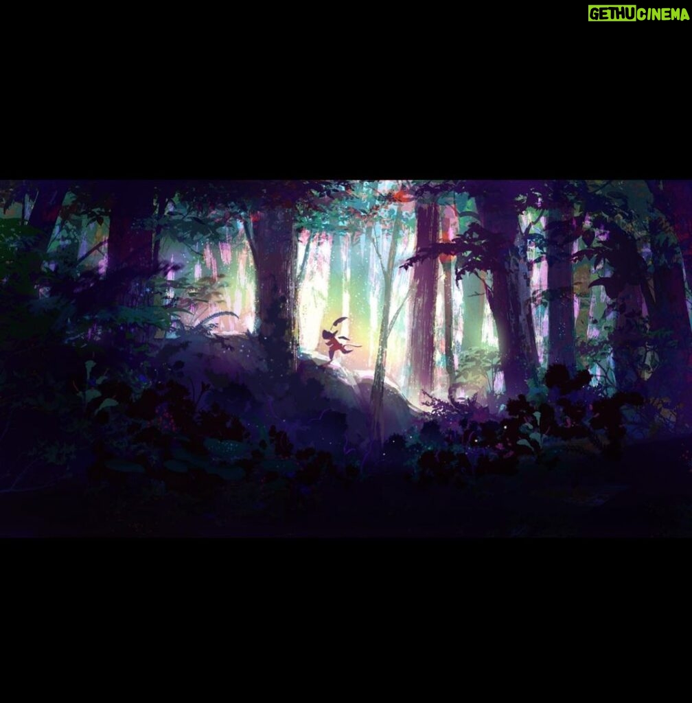 Naveen Selvanathan Instagram - Painting of the dark forest based on the sketch by @ianmcque. Tried experimenting with prismatic colors and chromatic aberration. This was before we went in a more fun and colorful direction. #pussinboots #pussinbootsthelastwish #magicalforest