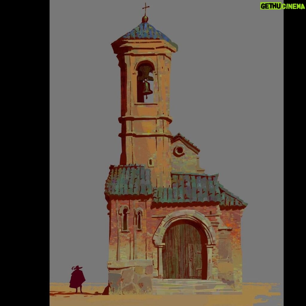 Naveen Selvanathan Instagram - Painting of the Santa Lucia church, designed by @mmateumestre. This is where the fight between Puss and the giant takes place. It was a fun assignment coming up with the painterly, impressionistic rendering and texturing for the buildings. . . #pussinboots #pussinbootsthelastwish #church #spanisharchitecture #impressionism