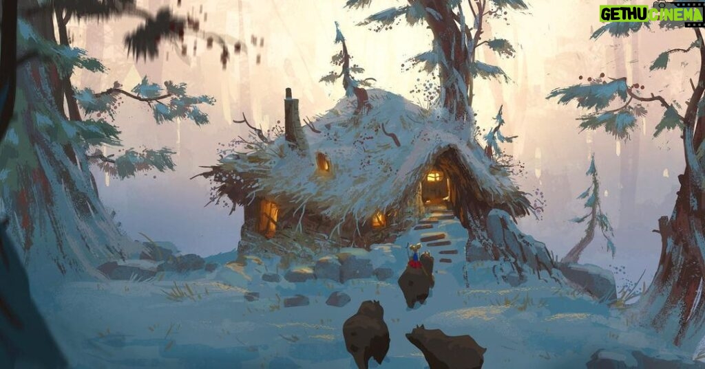 Naveen Selvanathan Instagram - Here is the exterior of the bear cottage painting and some rough idea sketches. I took inspiration from the beautiful initial designs done by @ianmcque. The last image is the family portrait hanging in the living room . . . #pussinboots #cottagecore #cottagecoreaesthetic #forestdwelling #winterwonderland #instaartist #naveenselvan